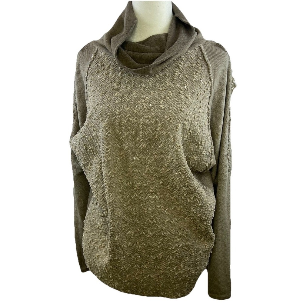 Tempo Paris M/L Gray Lagan Grunge Textured Cowl Neck Top Sweater Long Sleeve
